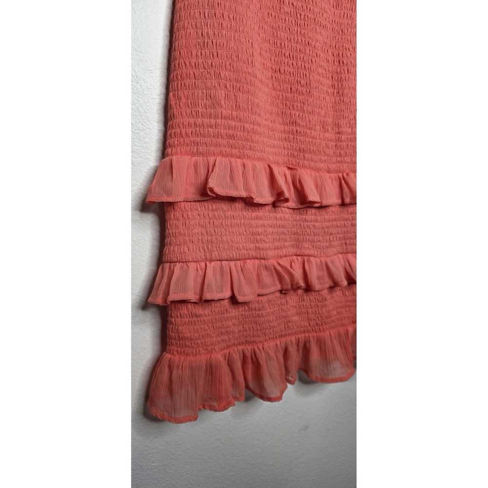 New Abercrombie Fitch Smocked Ruffle Tiered Tie Gauze Strap Orange Sundress Boho - Picture 2 of 8